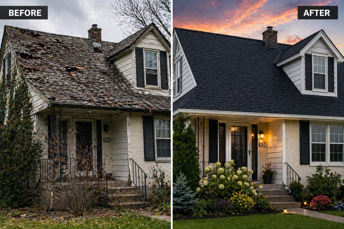 Roof before and after
